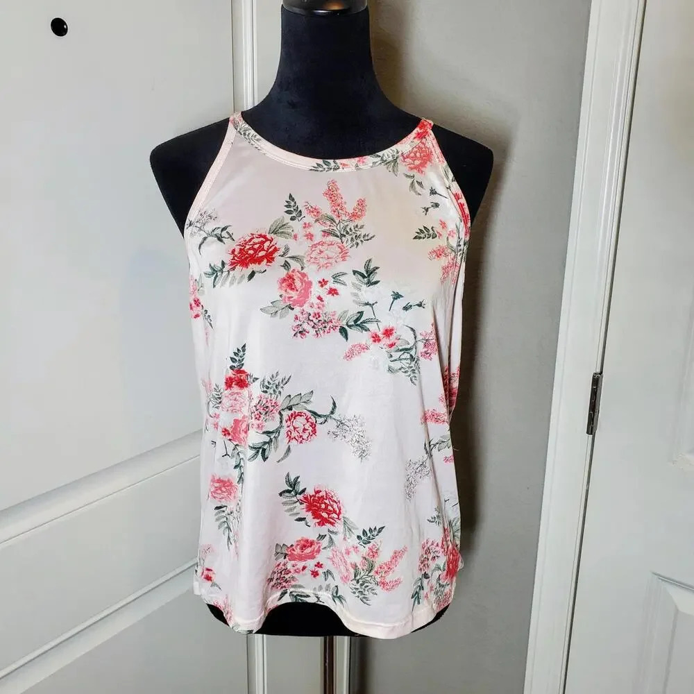 Flora by Flora Nikrooz Sleeveless Floral Blouse Keyhole Back Size Large